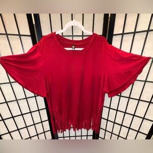 Boture Curve | Red Boho Fringe Flutter Sleeve Top - 2XL